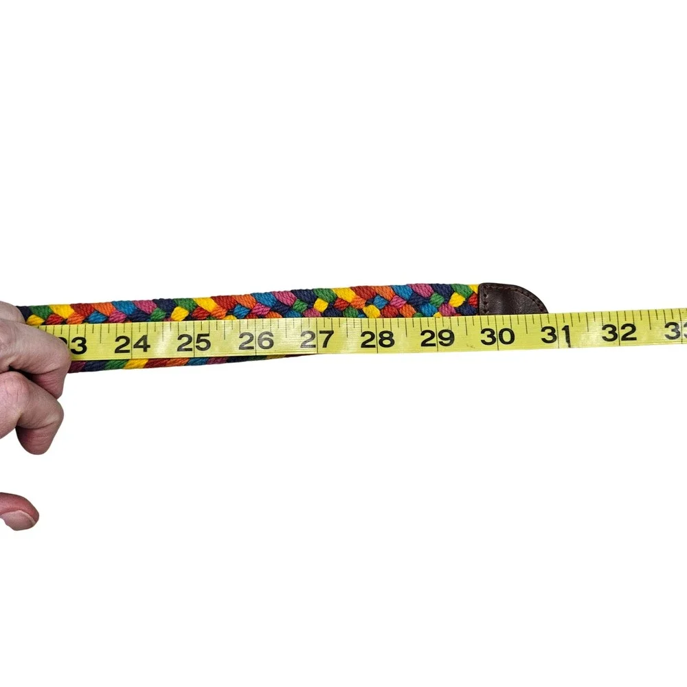 Fossil Braided Woven‎ Belt Womens S Multicolor Rainbow Leather Trim Boho Casual